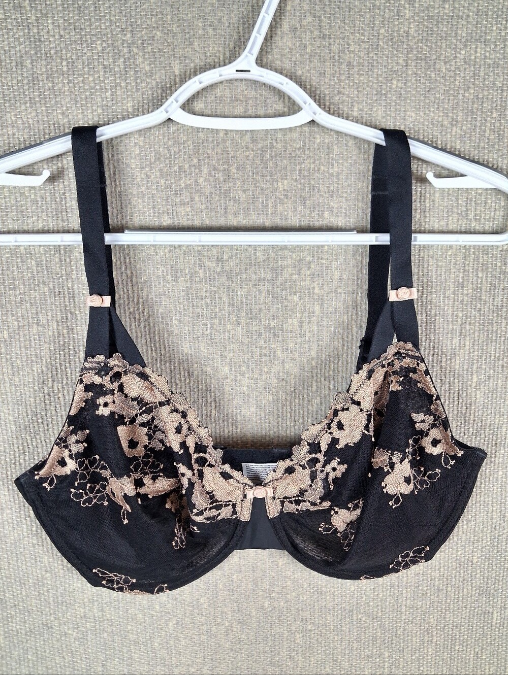 Wacoal Opulence Underwire Bra Womens 34DDD Black Beige Full Coverage Lace 851112